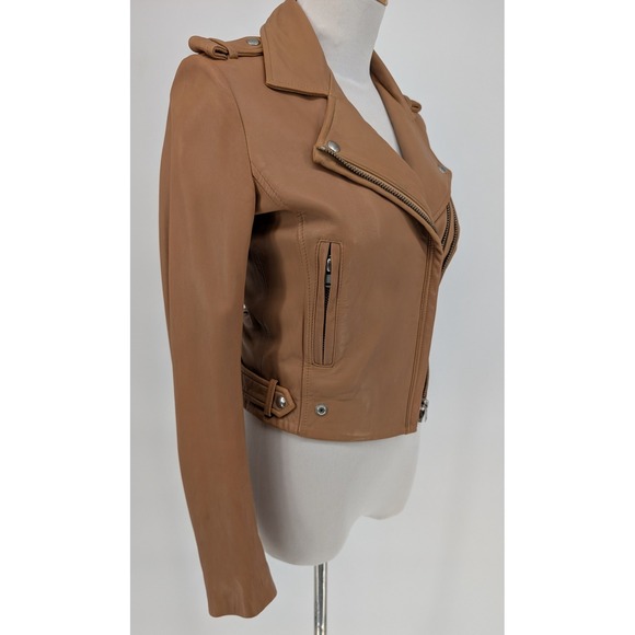 IRO Luigaspe Moto Jacket Women 36 Tan Lamb Leather Asymmetrical Zip Biker Chic - Picture 8 of 16